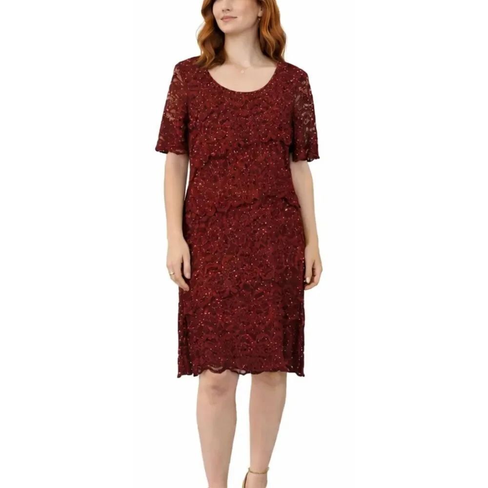 R&M Richard’s red sequin tiered sheath dress 12p special occasion